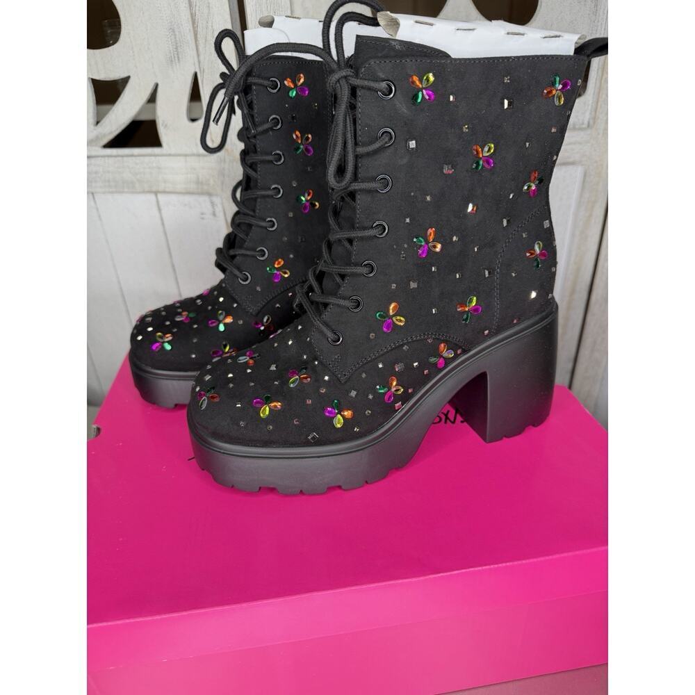 Torrid X Betsey Johnson Colorful Stones Heel Combat Boots Size 7.5 WW NEW